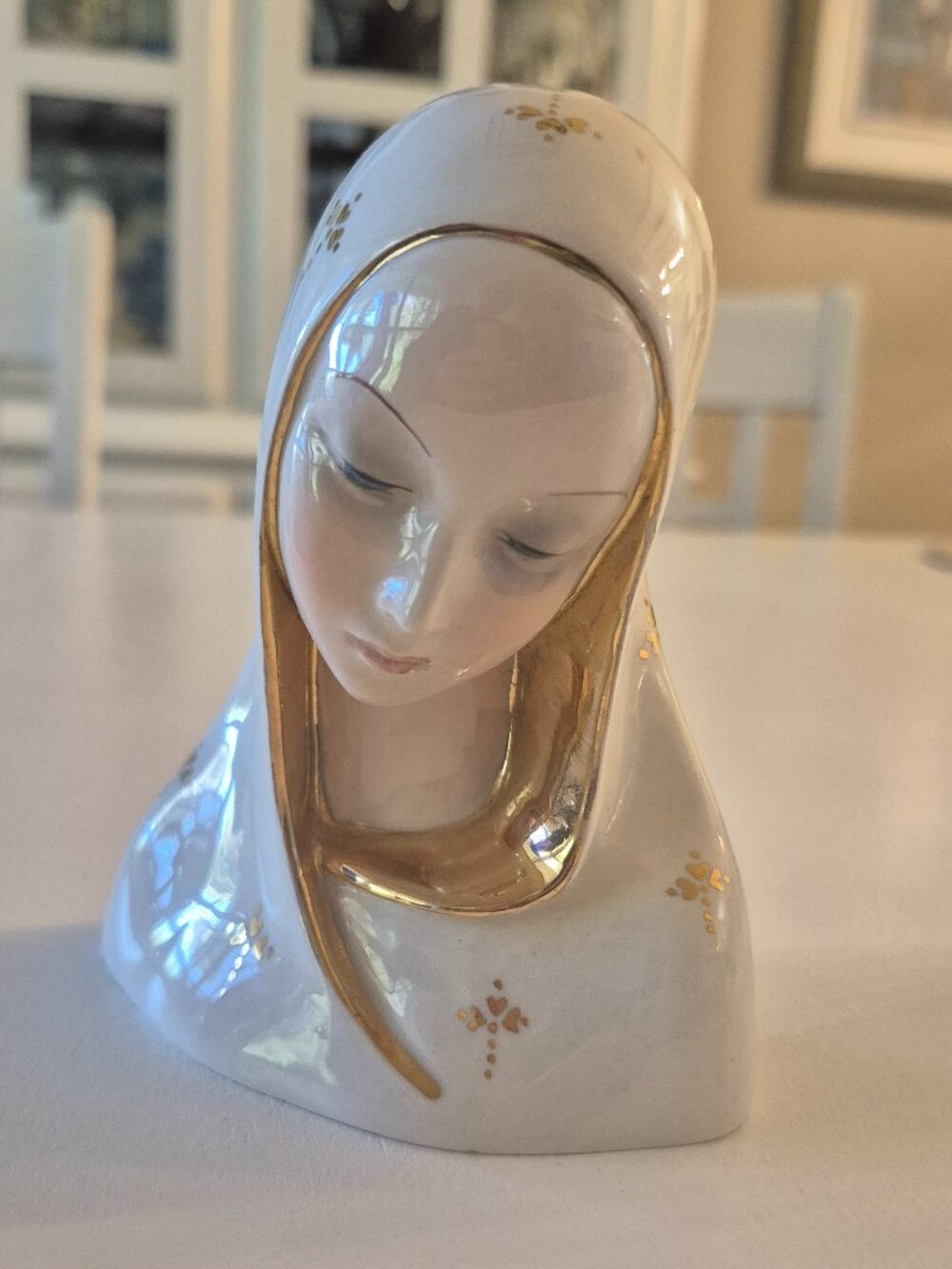 Madonna Virgin Mary Bust White Gold Hand Painted Italy